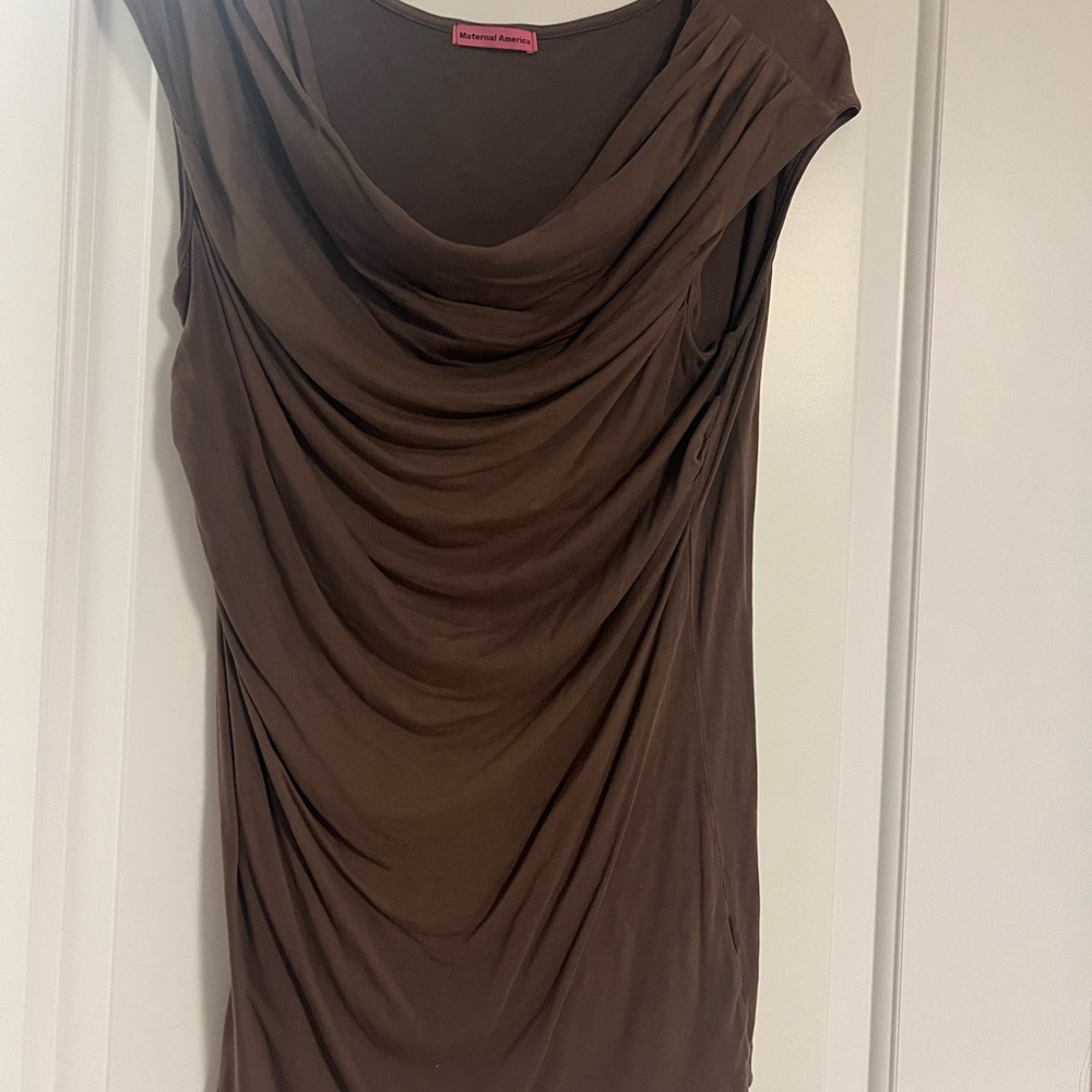 Brown Draped Sleeveless Maternity Top